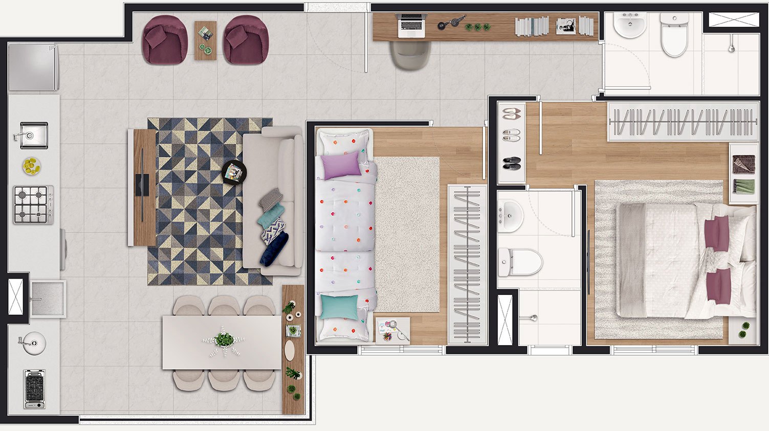 RESIDENCIAL MONTE ALEGRE – Apartamento de 2 dormitórios com suíte